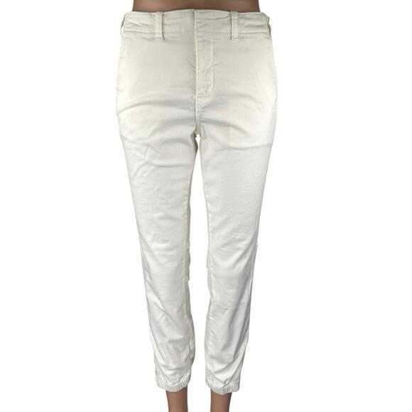 Anthropologie Women's White Mid Rise Zip Hem Jogger Tapered Trousers Pants 26 - Picture 1 of 4